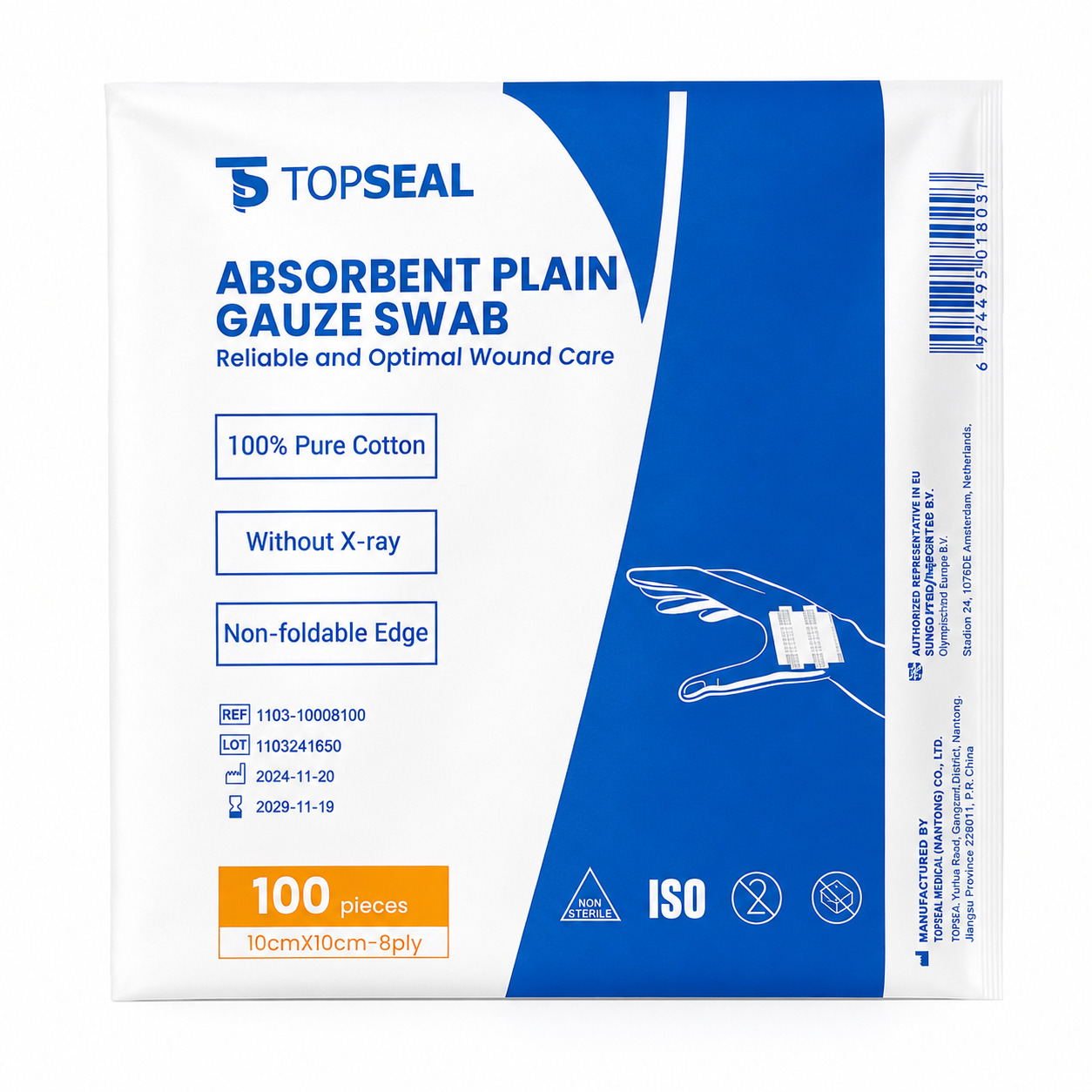 Precut Gauze Swab - 10cm x 10cm - Top Seal